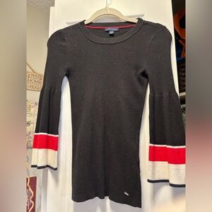 Tommy Hilfiger Black Long Sleeve Top with Red and White Stripes XS
